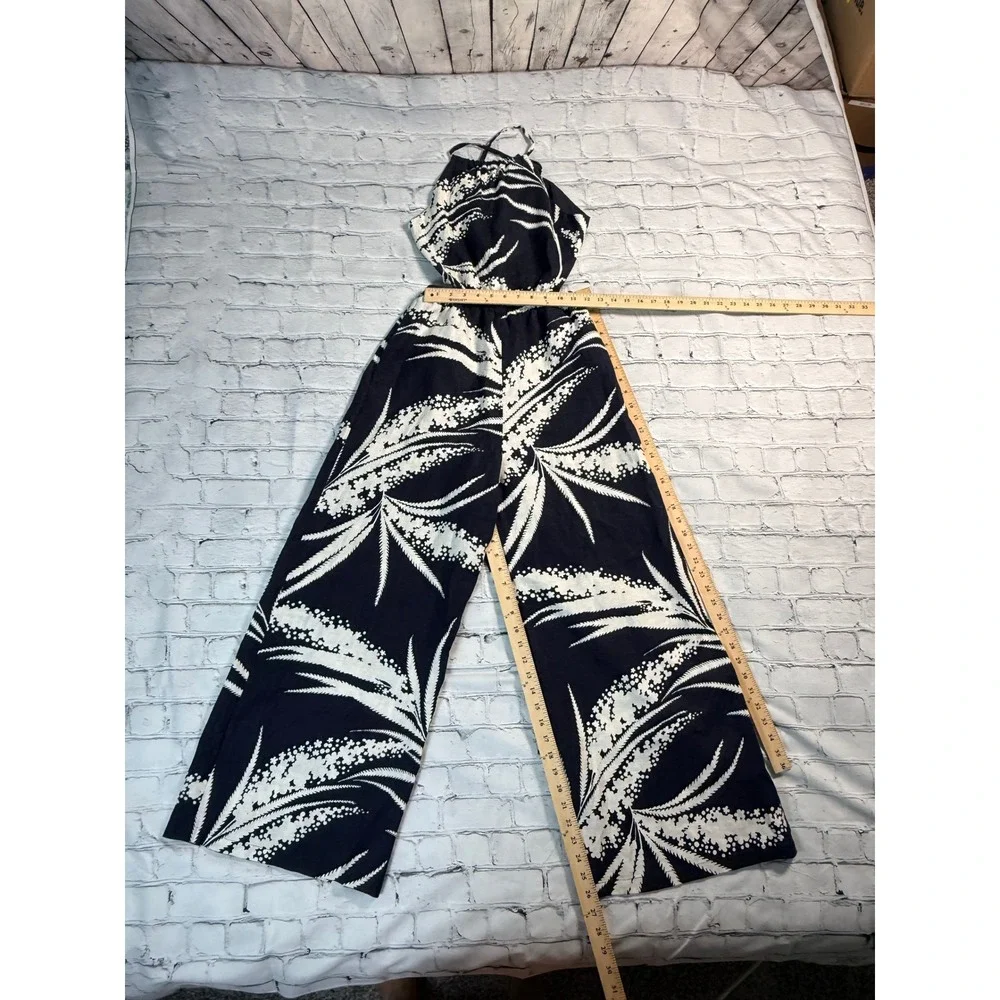 COS Jumpsuit Small Floral Palm Wide Leg Halter Boho Summer